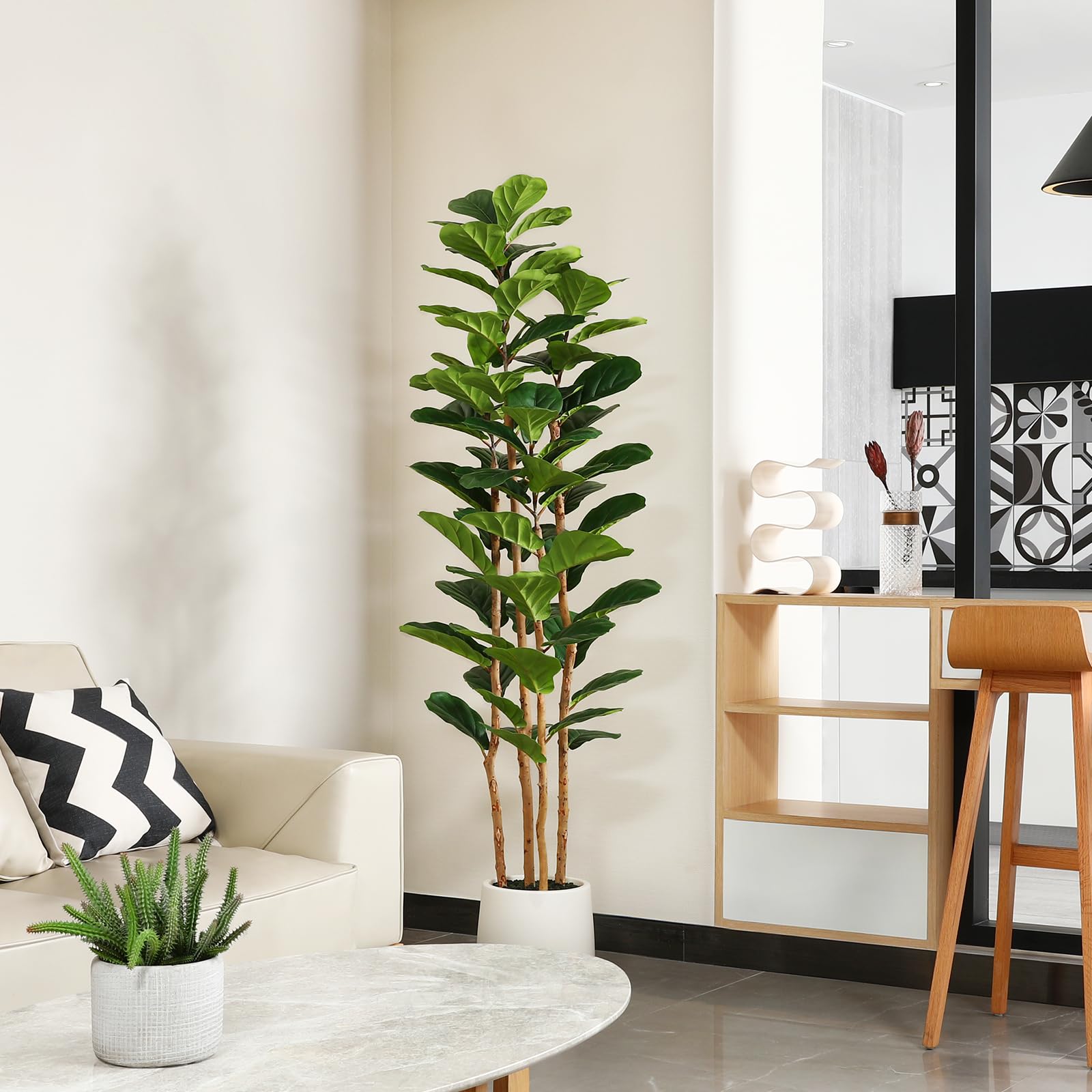Ficus Lyrata Tree - Pohon Ficus Artifisial dengan Pot Putih,